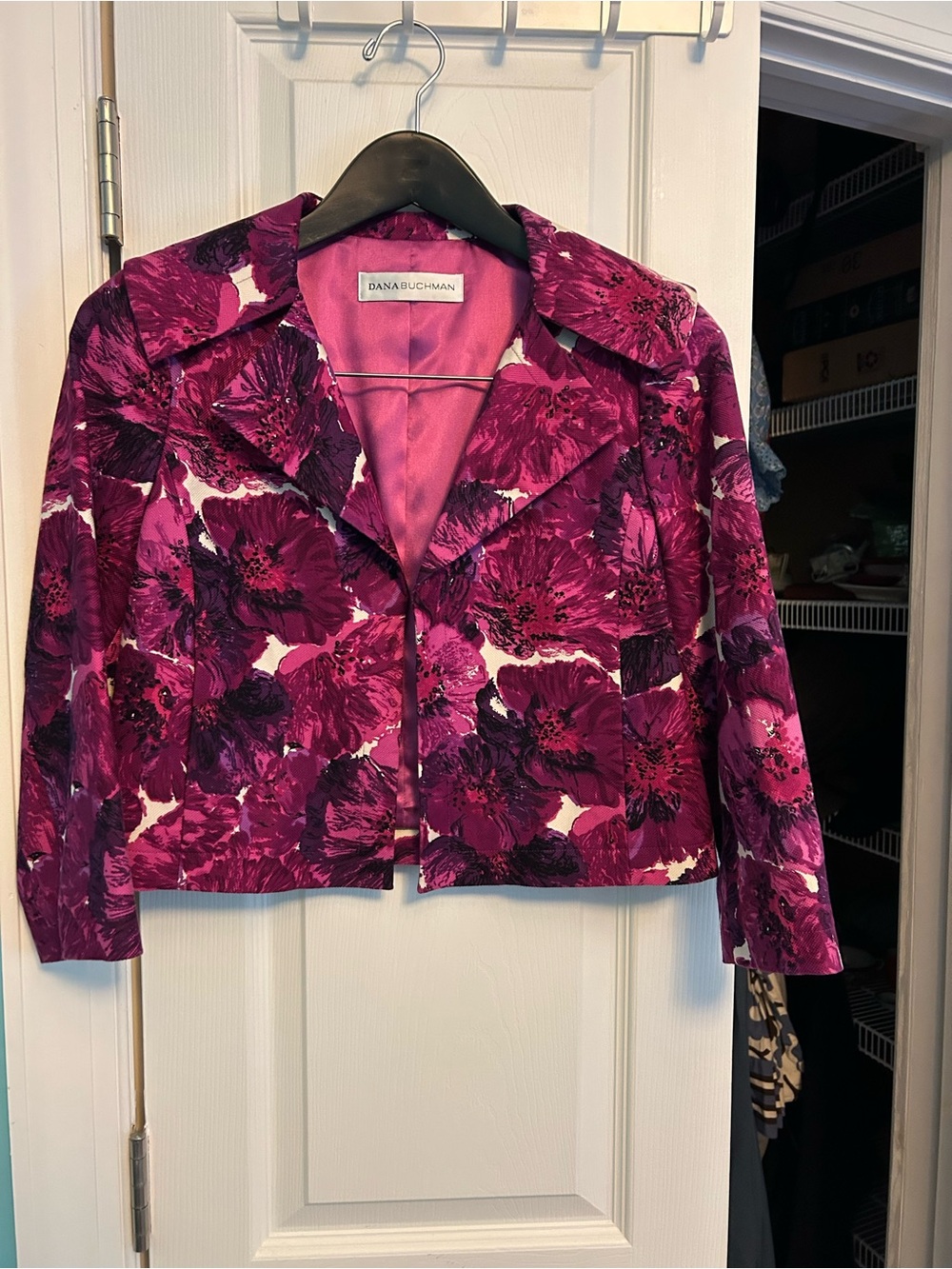 Dana Buchman Fuchsia & Plum Floral Cropped Blazer